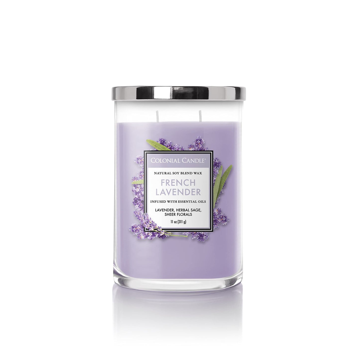 Colonial Candle French Lavender Scented Jar Candle, Classic Cylinders Collection, 2 Wick, Purple, 11 oz - Up to 80 Hours Burn