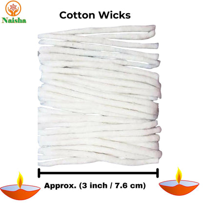 Naisha Long Cotton Wicks (600 Pc) for Oil Lamp Diya, 3 Inch, White, Model: Long_Batti_600_213