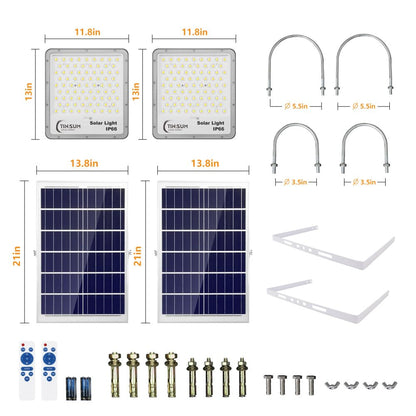 TINSUM Solar Flood Lights Outdoor, 2 Pack 600w Solar Street Light IP67 Waterproof 32000LM White LED Dusk to Dawn Security Commercial Lighting for Parking Lot,Stadium,Patio,Barn,Garage,Pathway