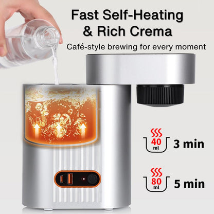 Hxro Portable Espresso Coffee Maker, 20 Bar, 80ml Stainless Steel Water Tank, Rechargeable Espresso Machine for Capsule & Ground, Compact Coffee Machine for Travel RV Car Camping (Silver(13500mAh))