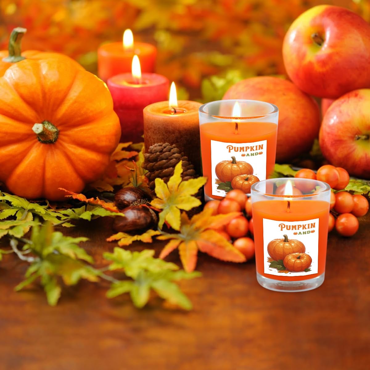 Pumpkin-Scented Glass Votive Candles, Set of 12 – Warm Fall Aroma, Perfect for Home Decor, Thanksgiving, and Halloween Parties