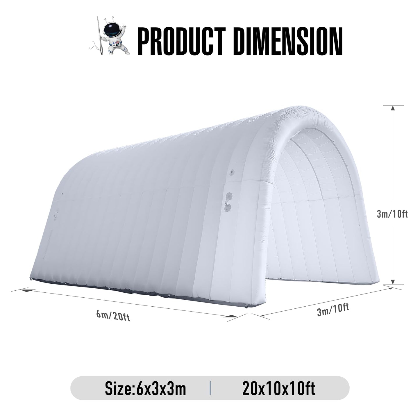 20X10x10Ft Inflatable Sports Tunnel Entrance with Blower Inflatable Tunnel Tent for Business Advertising Event Exhibition（White）