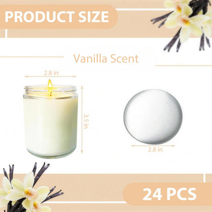 Veiuwa 24 Pcs 6 Oz Vanilla Scented Soy Candles Set,Mason jar Bulk Candles for Gifts,Aromatherapy Candle,Great Stress Relieving Scented Candle for Girls as a Gift for Birthdays, Weddings and More!