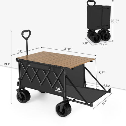 Whitsunday Collapsible Wagon with Tailgate and Big Wheel,Heavy Duty Utility Folding Wagons for Beach Camping Outdoor Black