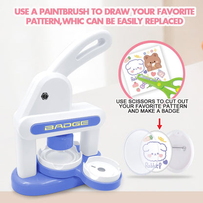 Button Maker Machine 2025 New,70Pack Pin Maker Installation-Free 55mm+35mm DIY Magnet Maker Press Machine Kit,Badge Punch Press Machine,with 36pcs Button(6 Magnet)&6 Keychain&Circle Cutter&Scissors