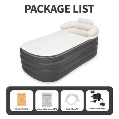 Crossing King Inflatable Bathtub, Portable Bathtub Adult with Electric Air Pump, Freestanding Foldable Spa Tub with Backrest Cup Holder for Indoor Outdoor, Easy to Inflate＆Drain (Gray)