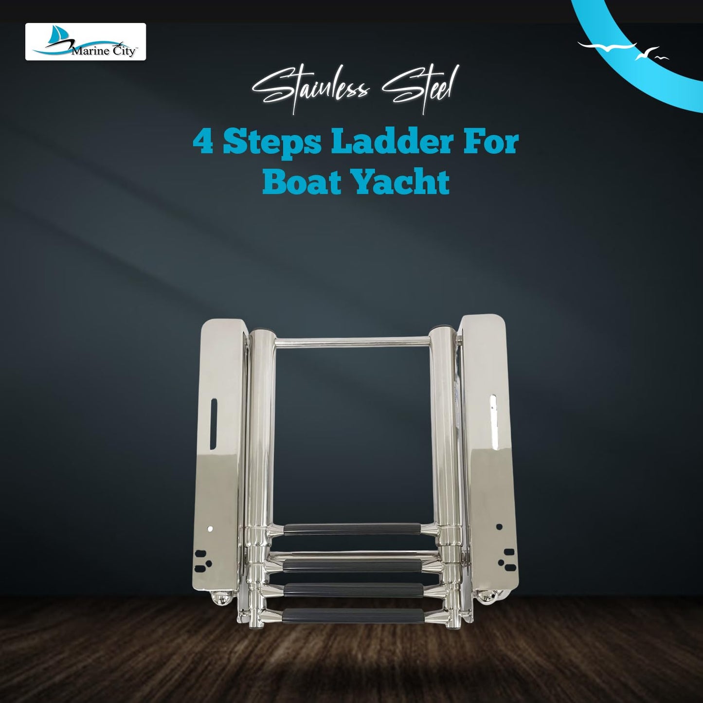 MARINE CITY 3-Step Under Platform Telescoping Boat Ladder with Retractable Handrail – 316 Stainless Steel, Rust-Resistant, 400 lbs Capacity, Space-Saving Design for Boat & Yacht