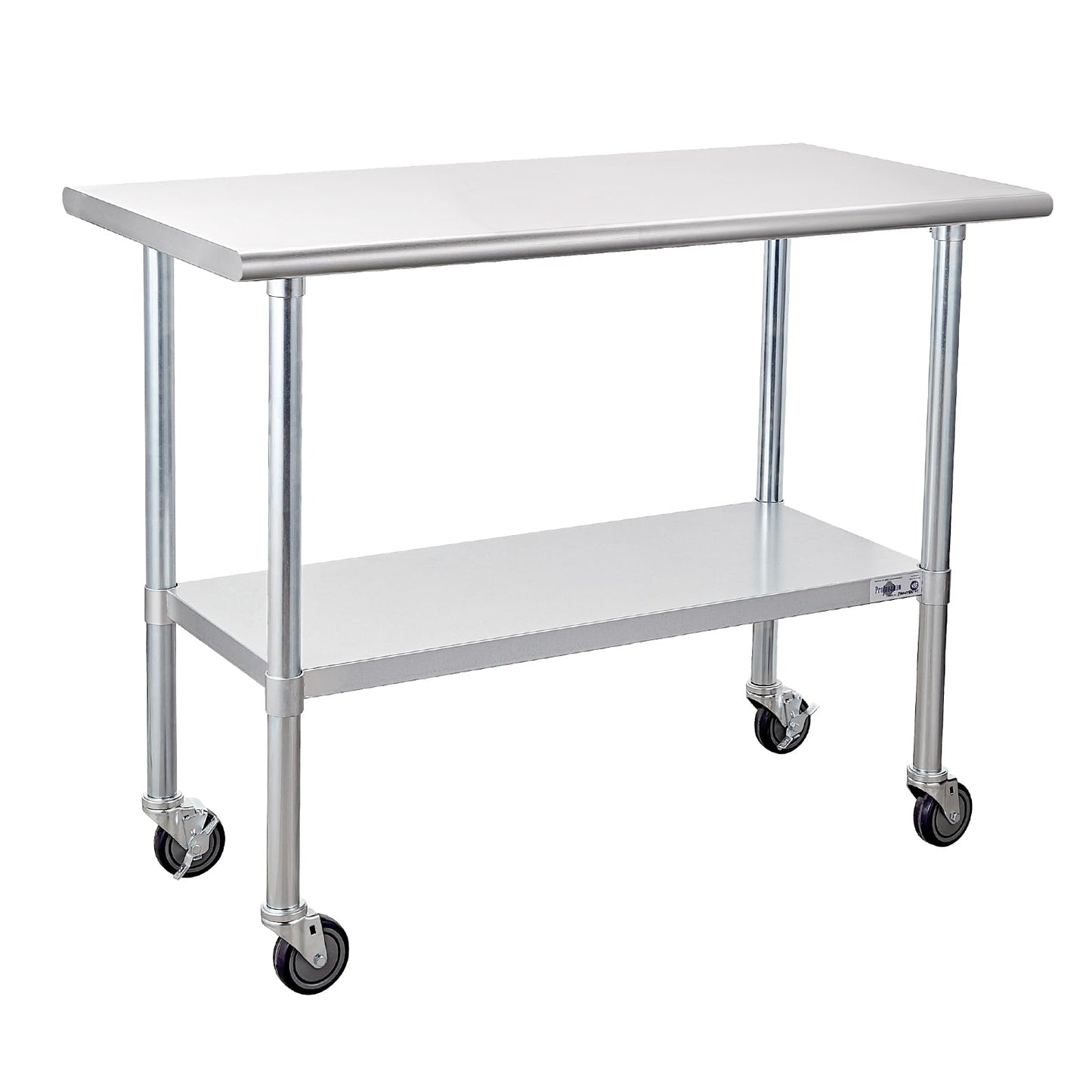 Profeeshaw Stainless Steel Table with Wheels 24x48 Inch, NSF Commercial Kitchen Prep & Work Table with Undershelf and Galvanized Legs for Restaurant, Bar, Utility Room and Garage Heavy Duty Table
