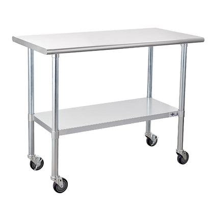 Profeeshaw Stainless Steel Table with Wheels 24x48 Inch, NSF Commercial Kitchen Prep & Work Table with Undershelf and Galvanized Legs for Restaurant, Bar, Utility Room and Garage Heavy Duty Table
