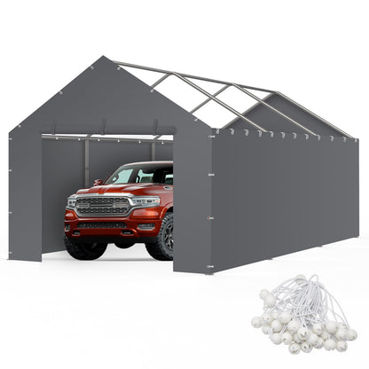 Carport Replacement Canopy Cover Sidewalls for 10x20x9.35FT Frame, Heavy Duty Garage Car Tent Shelter Tarp with Ball Bungees, Waterproof & UV Protected (Frame is not Included) (Grey)