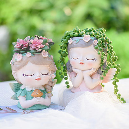 Argofox Small Angel Girl face Succulent Plant Pots kit 2 Pack with Drainage Hole Indoor Cactus Pot Unique Cute Flower Vases Decor with Girl Face Container Planter Chic Gardening Lover