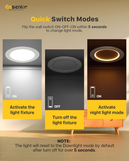Ensenior 4 Inch LED Recessed Lighting 4 Pack, Dimmable, 5CCT Adjustable Color Temperature, Model XY3-6I-5CCT-12-WH