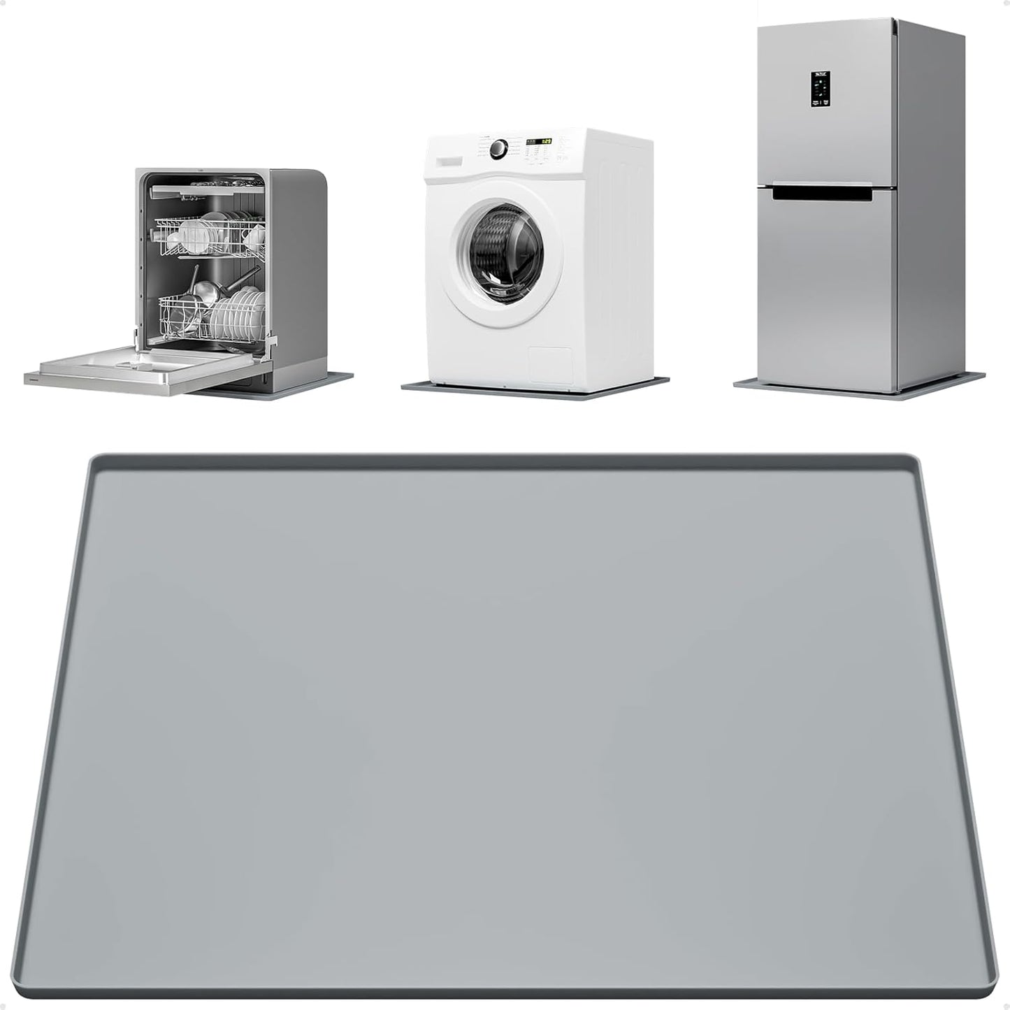 Skiennix Washing Machine Drain Pan - Waterproof Silicone Mat with 0.78'' Raised Edges | 27''x27'' Gray