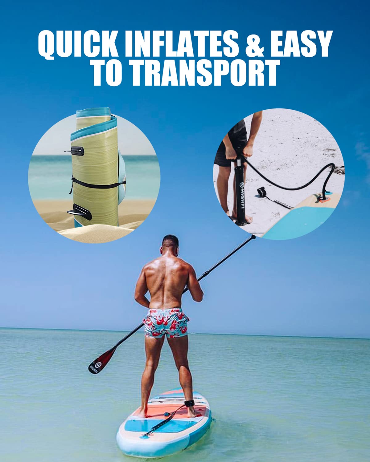 Highpi 11ft Inflatable Stand Up Paddle Board for Youth and Adults – Wide Sup with Premium Accessories, Blow Up Paddleboard for Surfing, Fishing, Yoga & More