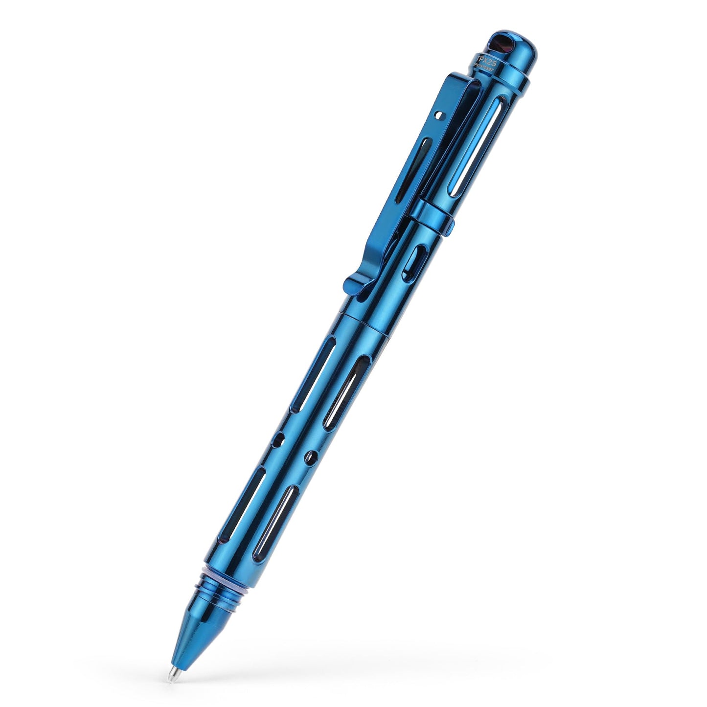 MecArmy TPX25 Titanium Luxury Pen, Edc Keychain Pen with Unique Anti-Tilt Shell Fluorescent Bar Pocket Clip for Office Writing, Waterproof Multitool with Glass Breaker for Emergency gifts (PVD Blue)