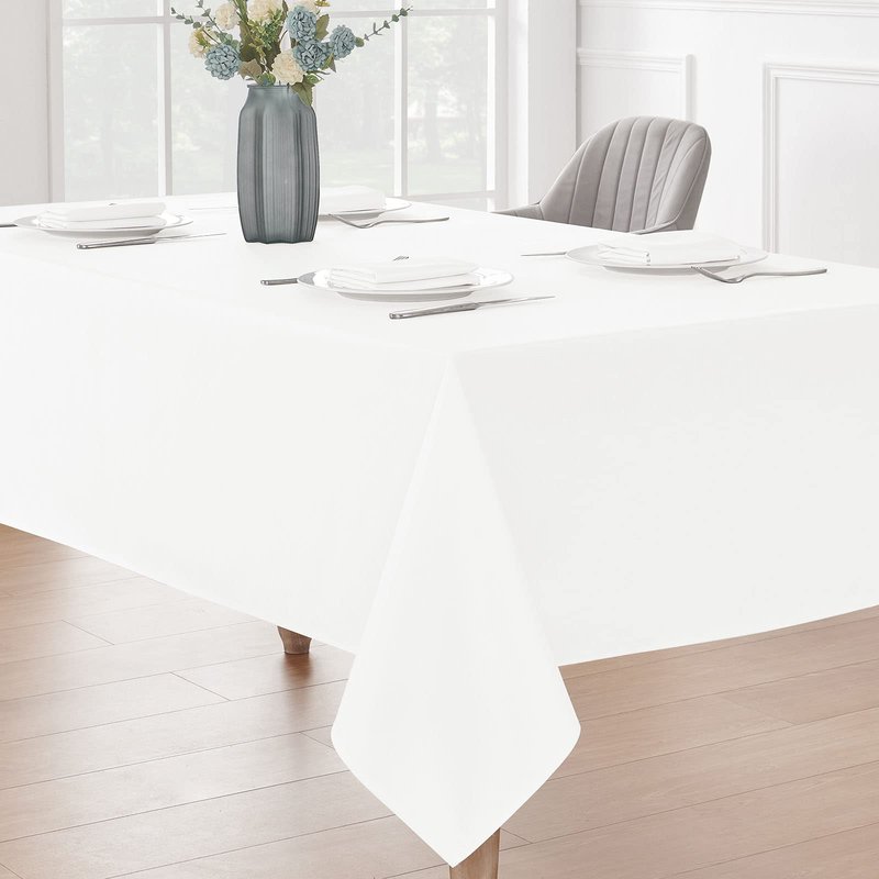 Veblandy 2 Pack Rectangle Tablecloth, 52x70 inch, Water Resistant Wrinkle Free Linen Textured Table Cloth Washable, Decorative Fabric Table Cover for Dining, Party and Camping, White