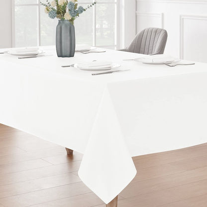 Veblandy 2 Pack Rectangle Tablecloth, 52x70 inch, Water Resistant Wrinkle Free Linen Textured Table Cloth Washable, Decorative Fabric Table Cover for Dining, Party and Camping, White