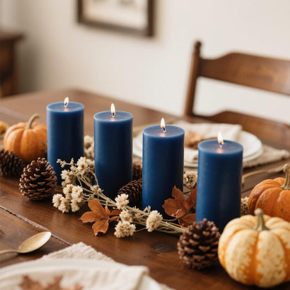 4 Pack Navy-Blue Pillar Candles, 2x4 Inch, Long-Lasting, Dripless and Smokeless Unscented Candles, Ideal for Home Décor, Parties Weddings and Relaxation