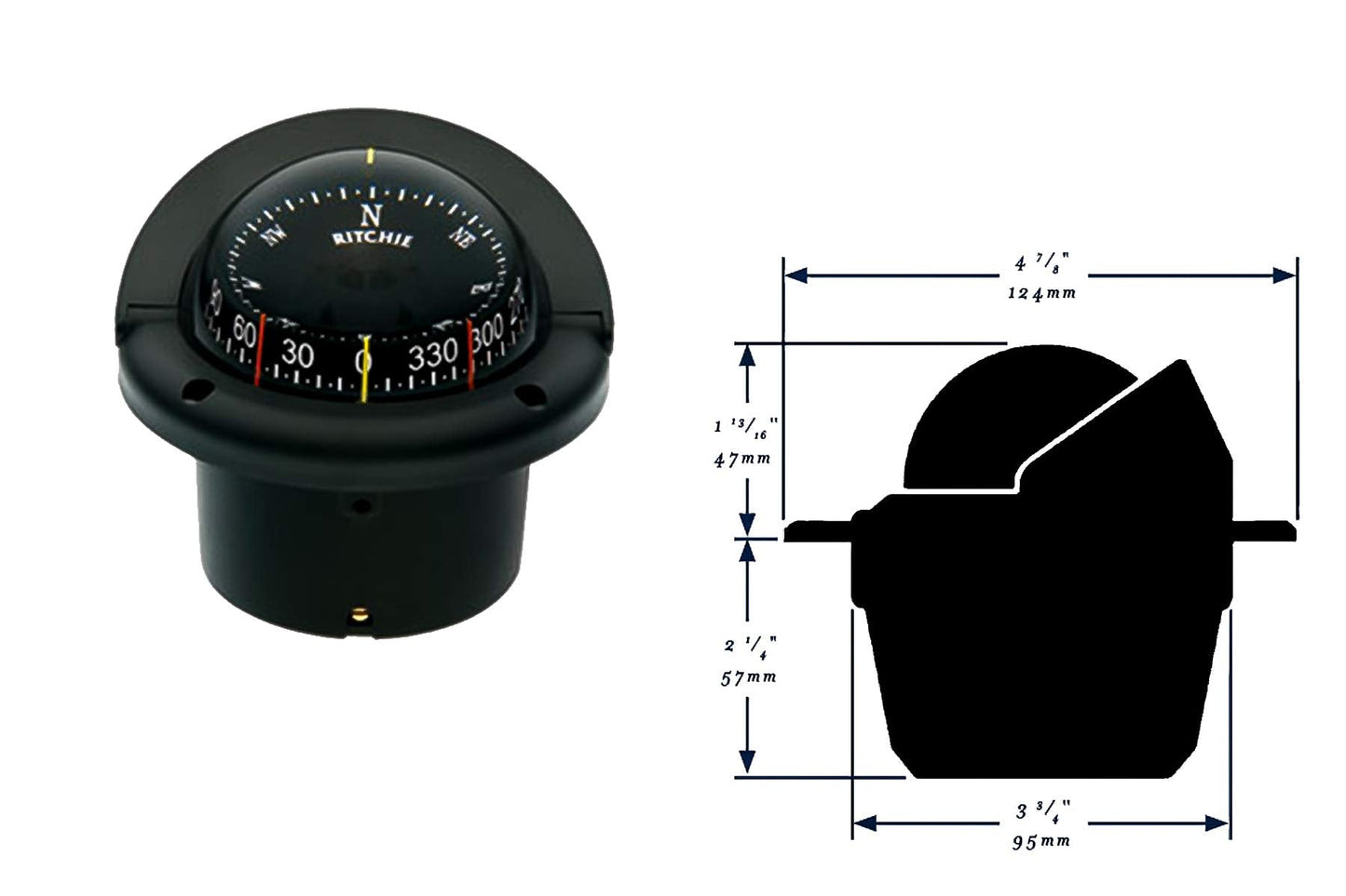 Ritchie Navigation Compass, Flush Mount, 3.75" Combi, Black