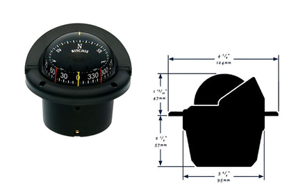 Ritchie Navigation Compass, Flush Mount, 3.75" Combi, Black