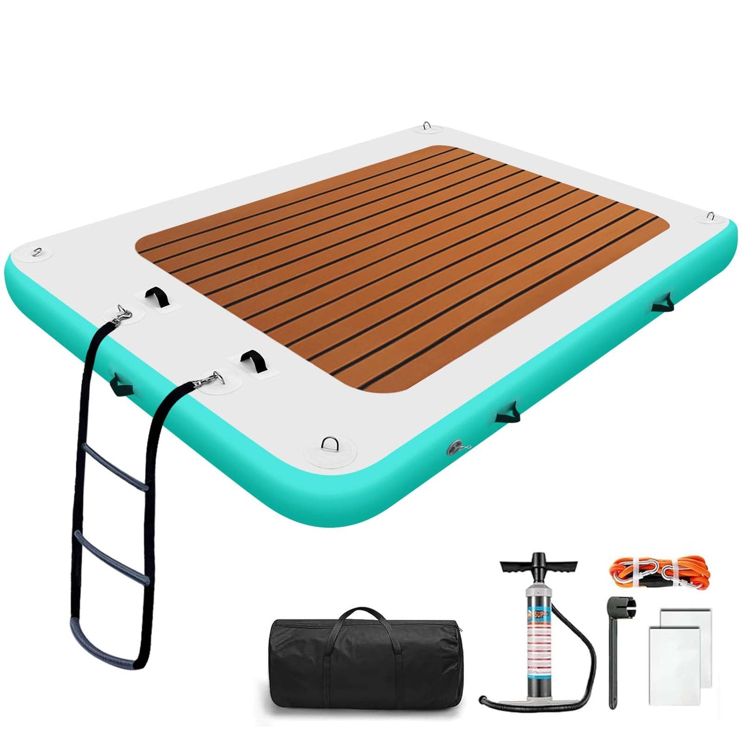 WUHUWOO Inflatable Floating Dock 10 * 6FT Inflatable Platform for Lake Sea Swimming Pool Water Boat Raft Island Floats with Storage Bag