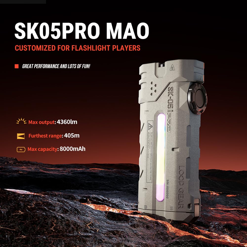LOOP GEAR SK05 PRO Mao EDC Flashlight 4360 Lumens, 8000mAh Rechargeable LED Flashlight & Power Bank, 3-in-1 Lighting Modes (Flood/Spot/Side Light) for Camping, Hiking, Emergency,Outdoor