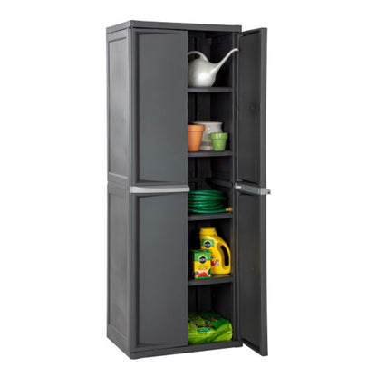 Sterilite 4 Shelf Cabinet, Heavy Duty and Easy to Assemble Plastic Storage Unit, Organize Bins in the Garage, Basement, Attic, Mudroom, Gray, 1-pack
