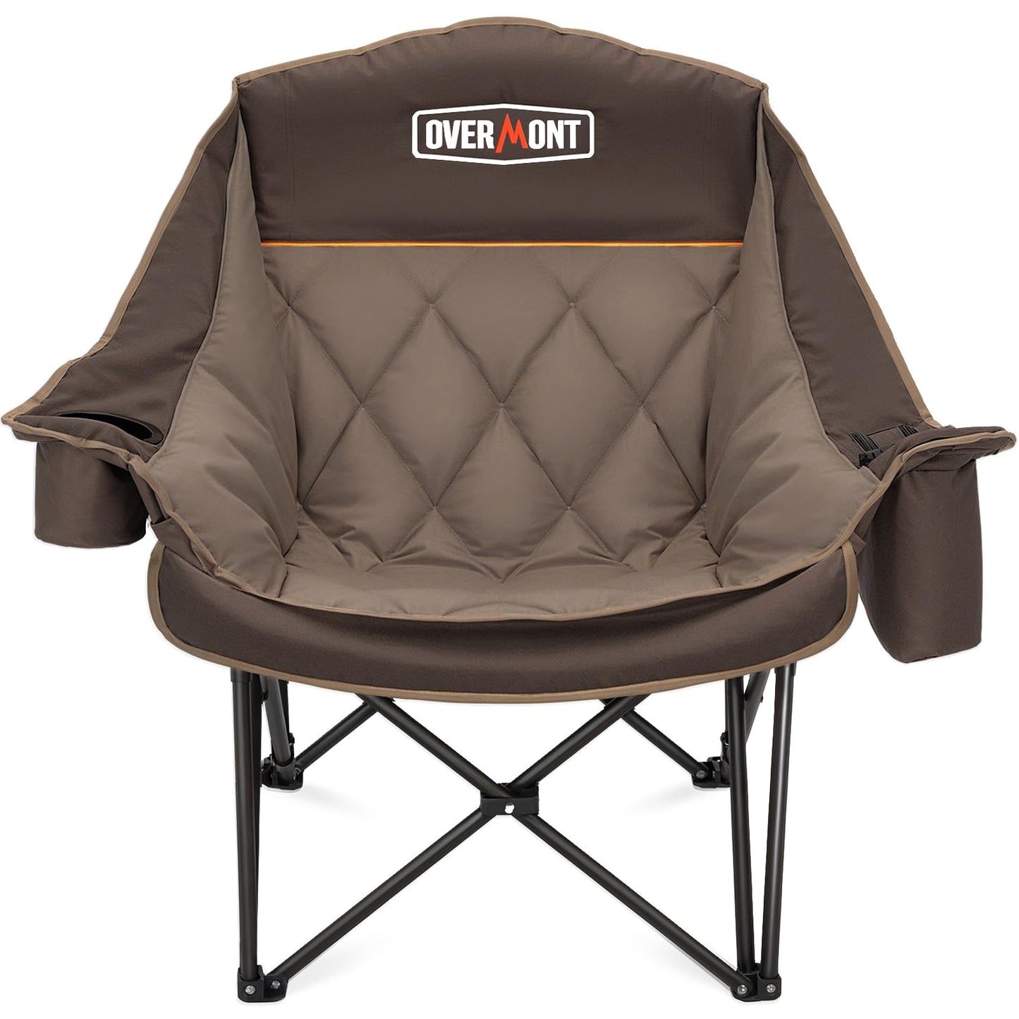 Overmont Oversized XL Camping Chair for Adults - 500lbs Support Heavy-Duty Padded Folding Chair with Side Pocket Cup Holder Cooling Bag for Outdoor Sports Garden Beach Fishing Lawn Khaki