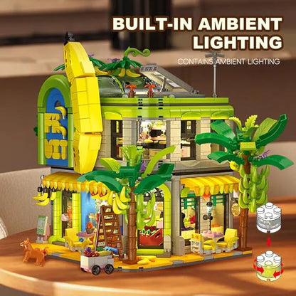 Banana Shop Building Blocks MOC Creative Fruit Store Architecture Toy Set with LED Light STEM Construction Toy Gift Idea for Adults &amp Teens(2165 PCS)