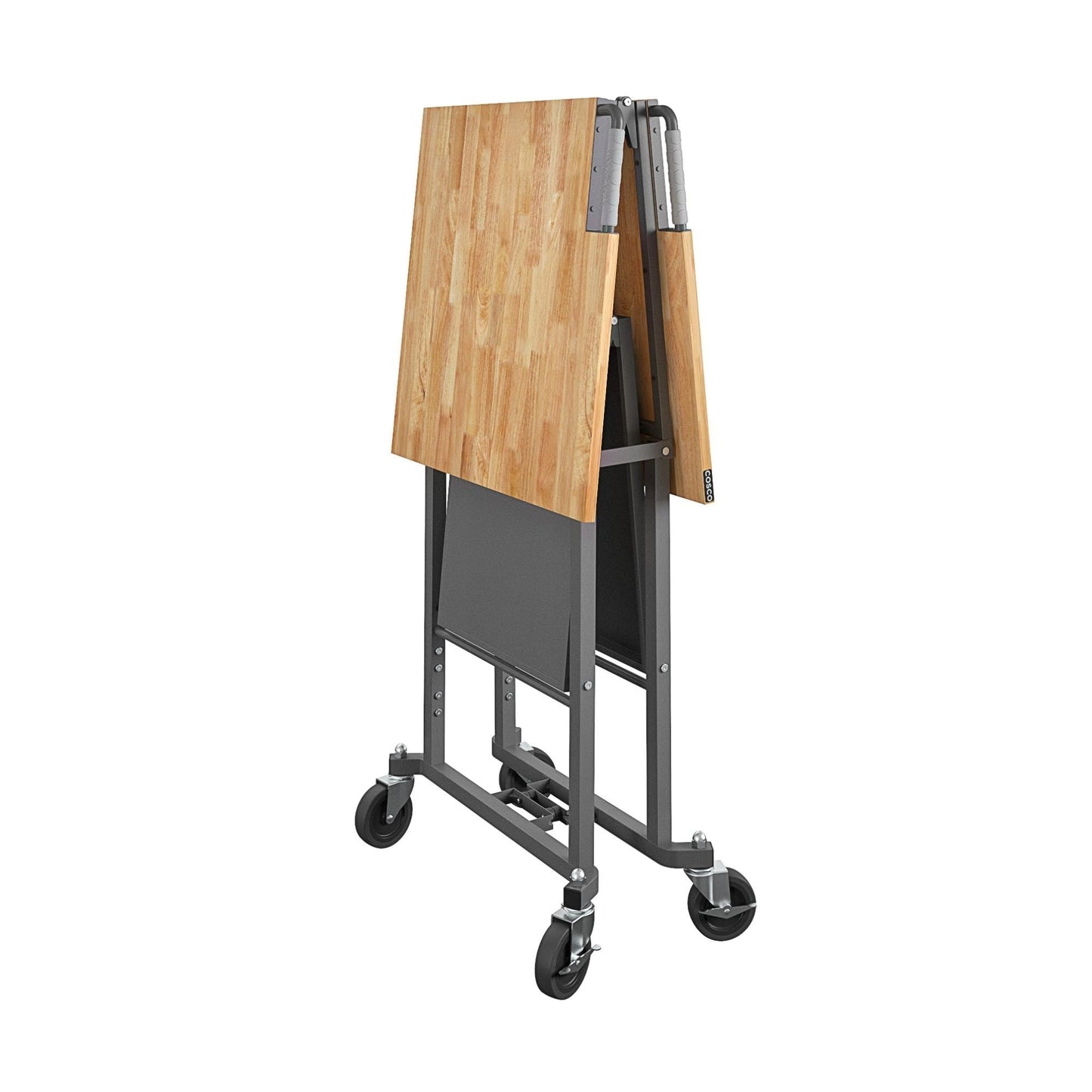 COSCO SmartFold Butcher Block Portable Workbench/Folding Utility Table (Gray Steel Frame)