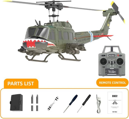 RC ERA C032 RC Helicopter 1/48 Scale 2.4G 6CH UH-1 Huey Flybarless RC Helicopter 6-Axis Gyroscope Stabilization with Altitude Hold &amp 3D Inverted Flight for Adults Enthusiasts 2 Battery