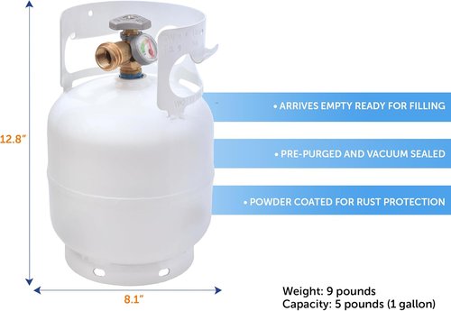 Flame King 5lb Steel Propane Tank Cylinder - Gauge & OPD Valves for Grills, BBQs & Camping | White