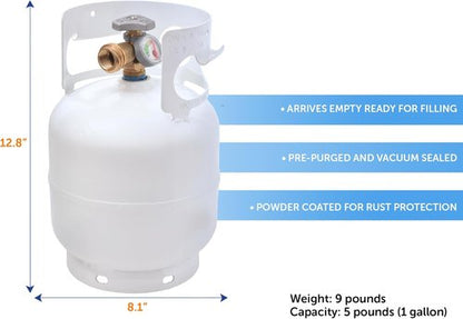 Flame King 5lb Steel Propane Tank Cylinder - Gauge & OPD Valves for Grills, BBQs & Camping | White