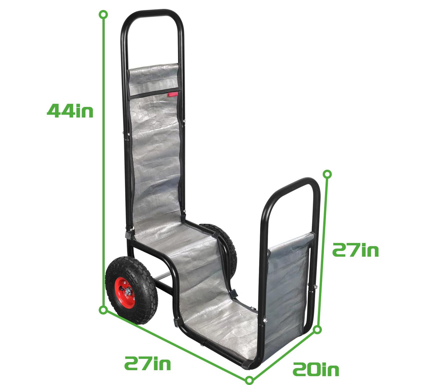KAIDIDA Firewood Cart with Wheels: 44 X 27 X 20 in Heavy Duty 260 lbs Load for Garden Backyard Fireplace Men Women Use