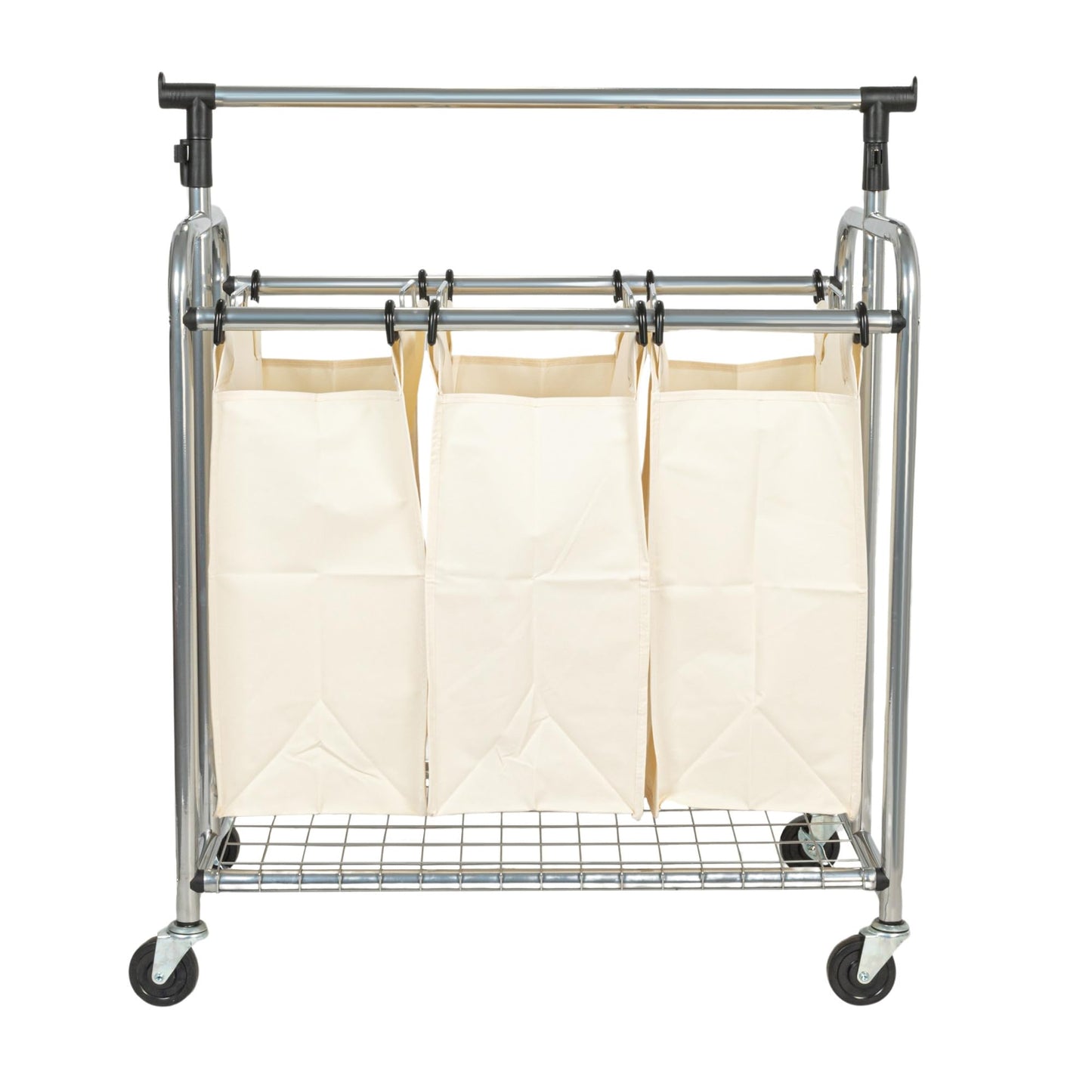 Household Essentials 3-Bag Laundry Sorter with Clothes Rack, Silver, Lightweight, Removable, Sturdy