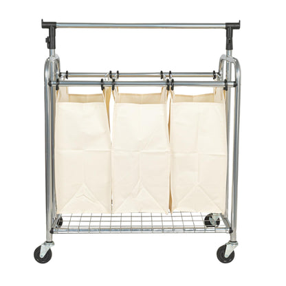 Household Essentials 3-Bag Laundry Sorter with Clothes Rack, Silver, Lightweight, Removable, Sturdy