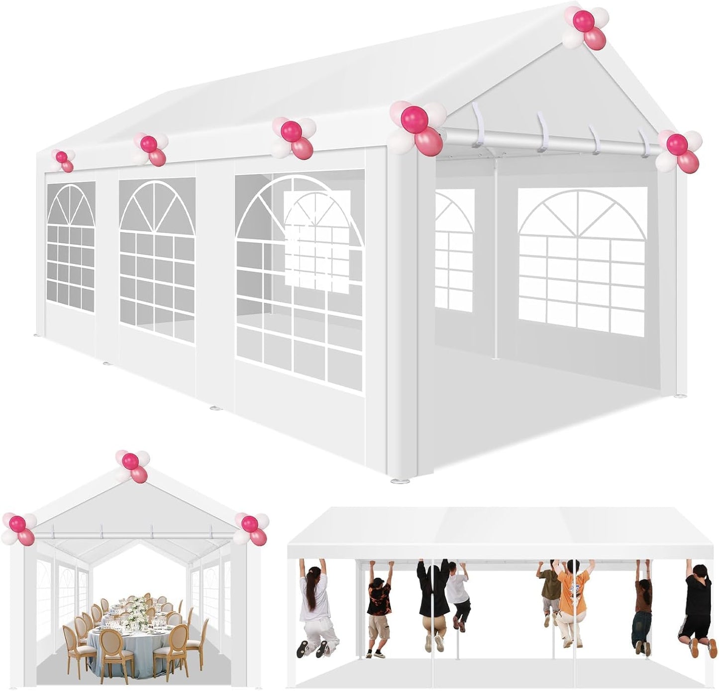 COBIZI 10x20FT Party Tent Heavy Duty for Parties, Large Outdoor Gazebo with Removable Sidewall & Built-in Sandbag, Powder Coating (Better Than Galvanized), Waterproof for Church & Wedding, Pure White