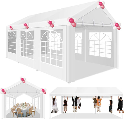 COBIZI 10x20FT Party Tent Heavy Duty for Parties, Large Outdoor Gazebo with Removable Sidewall & Built-in Sandbag, Powder Coating (Better Than Galvanized), Waterproof for Church & Wedding, Pure White