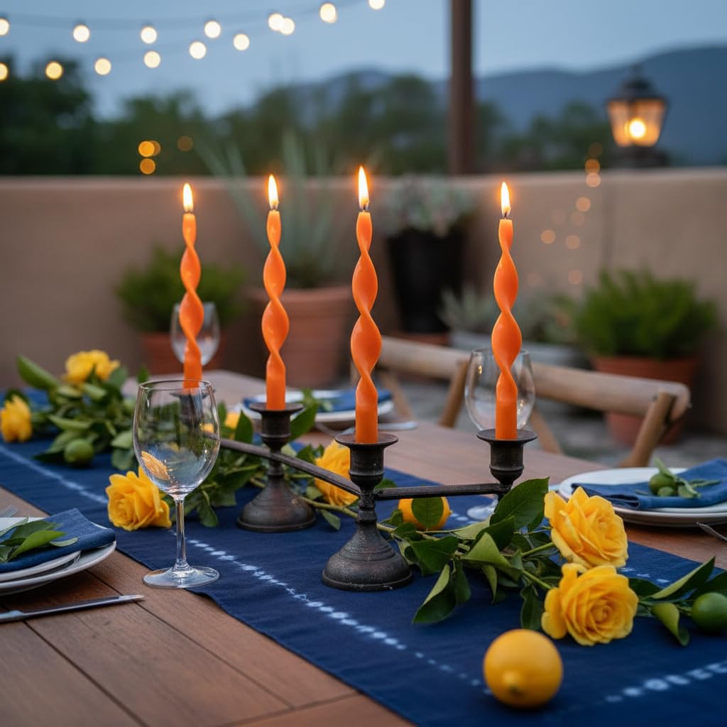 Orange Taper Candles Set of 4, 10 Inch Unscented Spiral Candle Sculptural Design, Twisted Candles Handmade Candle Sticks for Wedding Dinner Home Decor Gift