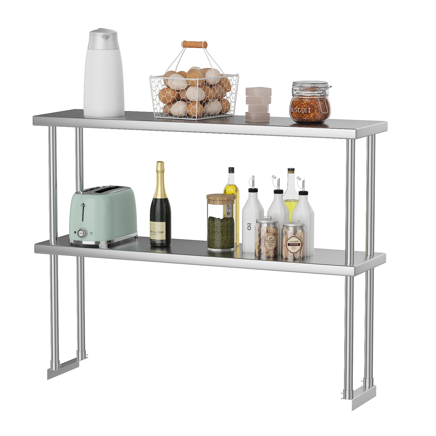 PeacefulHues 12x48 Double Utility Shelves Rack Deck Stainless Steel Prep Table Worktable Workstation with Undershelf, Stainless Steel Tables for Kitchen Home Prep Work Table