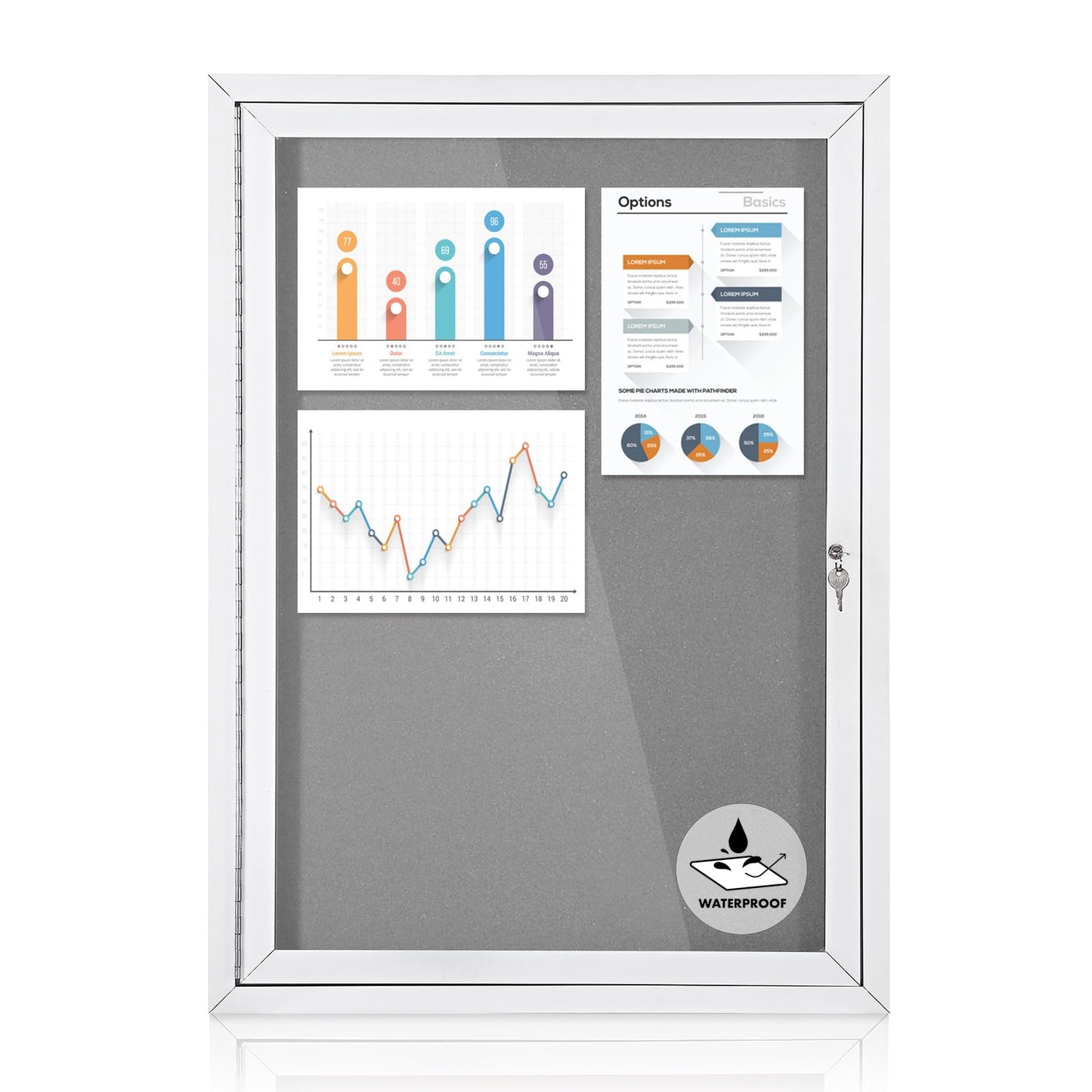 EVERSUPPLY Outdoor Bulletin Board Weatherproof 36x24 in,Enclosed Bulletin Board with Locking Door, Wall Display Case for Office School Home Commercial, Silver Aluminum Frame, Gery Felt