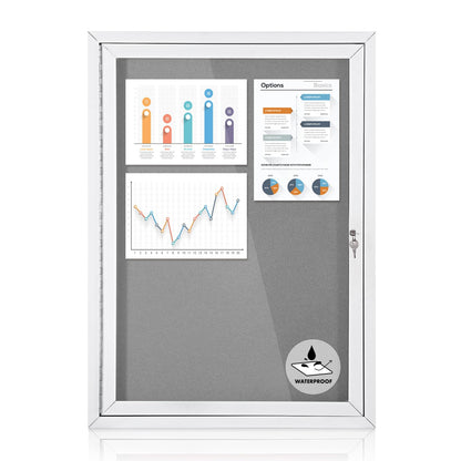 EVERSUPPLY Outdoor Bulletin Board Weatherproof 36x24 in,Enclosed Bulletin Board with Locking Door, Wall Display Case for Office School Home Commercial, Silver Aluminum Frame, Gery Felt