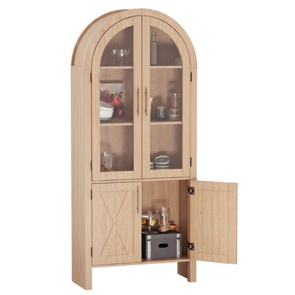 GarveeHome 60" Tall Arched Kitchen Pantry, Wood Storage Cabinet with Adjustable Shelf, 4 Large Drawers Kitchen Pantry Cabinet Versatile Cupboard for Entryway, Kitchen, Living Room