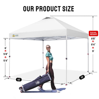 CROWN SHADES 10x10 Pop Up Canopy, Patented CenterLok One Push Tent Canopy, Newly Designed STO-N-GO Storage Bag, 8 Stakes, 4 Ropes (10x10, White)