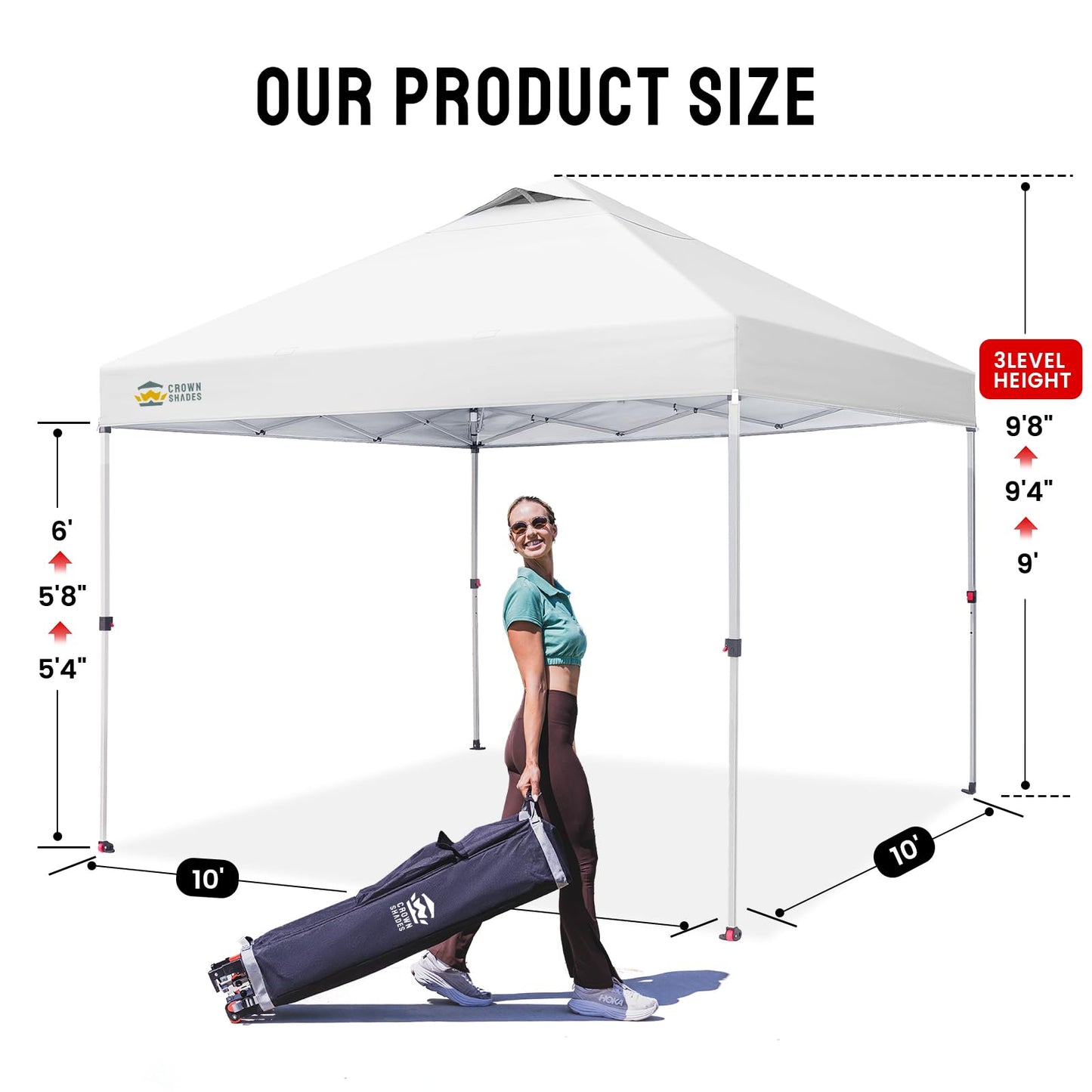 CROWN SHADES 10x10 Pop Up Canopy, Patented CenterLok One Push Tent Canopy, Newly Designed STO-N-GO Storage Bag, 8 Stakes, 4 Ropes (10x10, White)