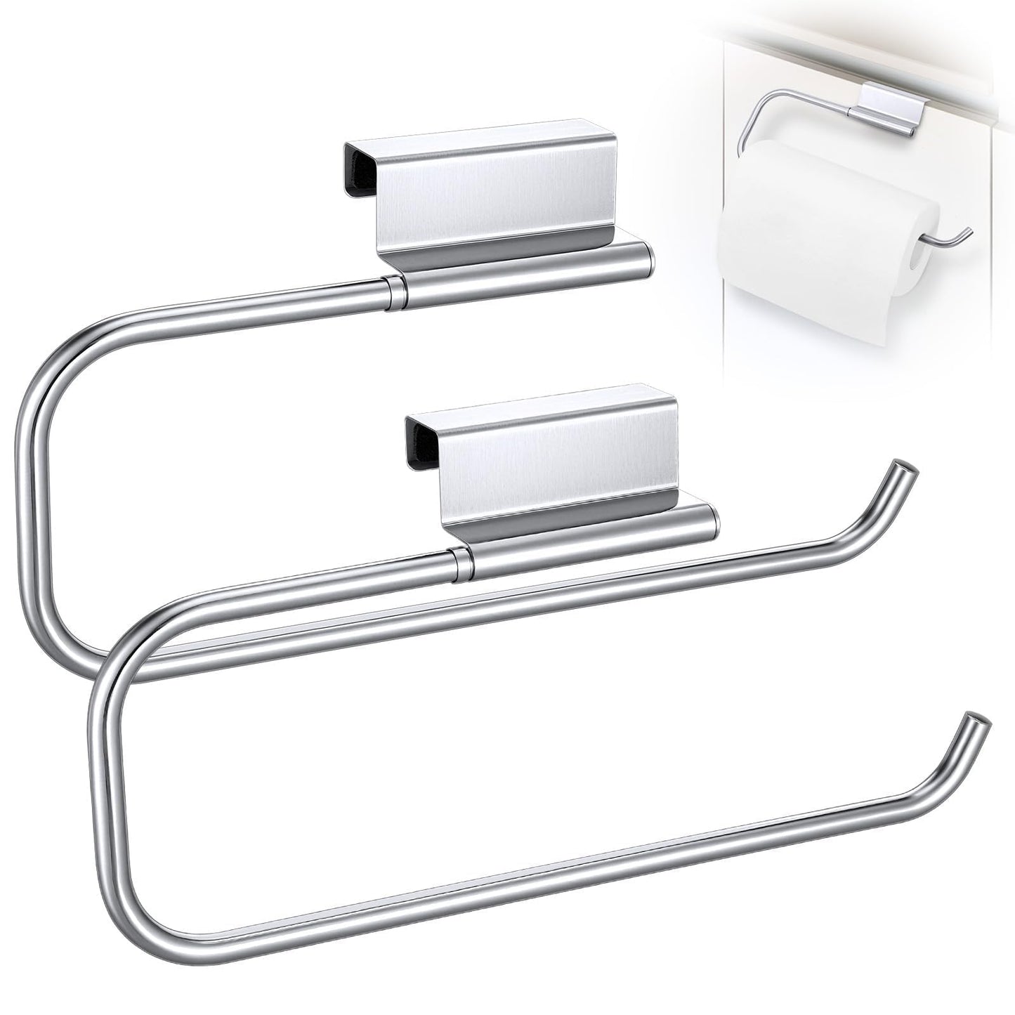 2 Pcs 12.4 Inches Cabinet Door Paper Towel Holder Stainless Steel Camper Paper Towel Holder Cling Film Holder for Kitchen Bathroom Laundry Room Camping Car Tissue Storage