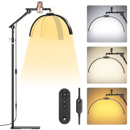 LIONVISON Half Moon Lash Lighting LED Lamp - 45W Portable Floor Light with Phone Holder, Black, Model 0001, Aluminum