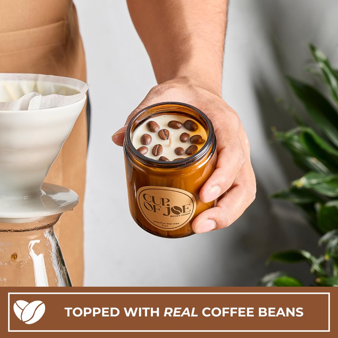 Becky Home 9 oz Coffee Scented Candle, Fresh Espresso Candle, Macchiato Coffee Candles, Large Jar Candles for Women, Gift for Men and Women, Amber Glass