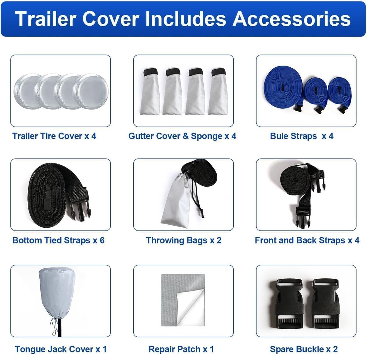 Kayme RV Cover for 28-31ft Travel Trailers, 300D Oxford Heavy Duty Waterproof Camper Cover with Zipper Door.Windproof, UV Protection, Snowproof.Includes 4 Tire Covers, Jack Cover & Wind Straps