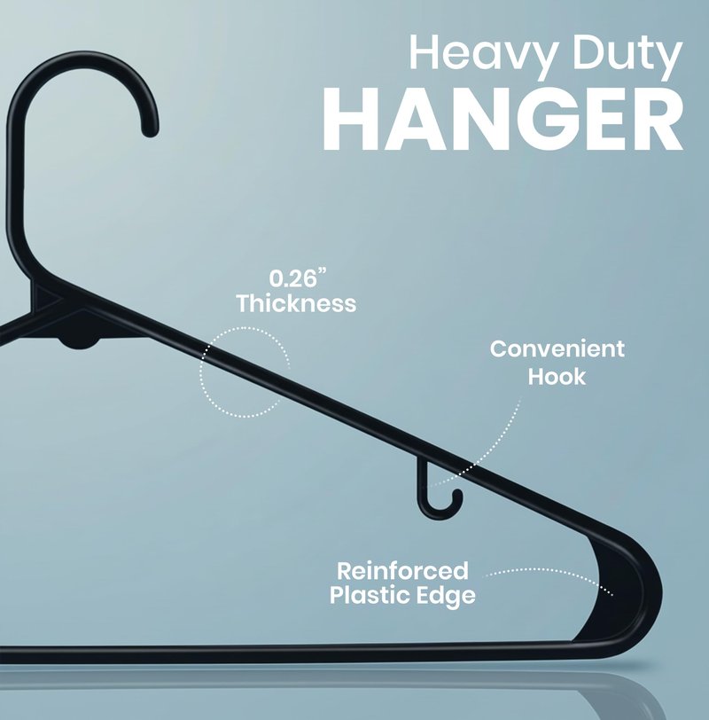Utopia Home Plastic Hangers 50 Pack - Space Saving Clothes Hanger - Durable & Strong Closet Organizers and Storage with Built-in Strap Hooks - Essential for Shirts, Pants, Skirts & Coats (Black)